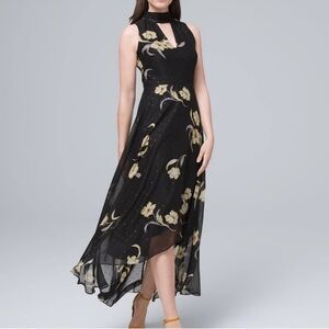 WHBM Halter Clip Jacquard Maxi Dress ophelia floral black
